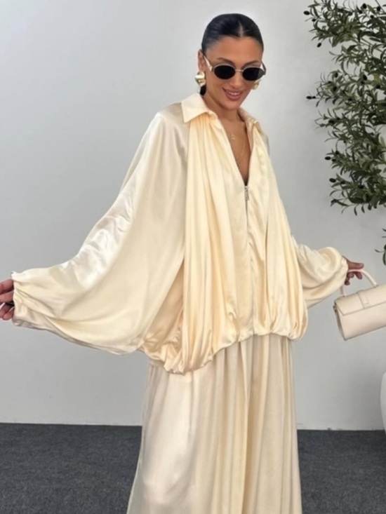 Zara Jackets & Blazers - Zara Satin Bomber Bubble Voluminous Satin Puffed Cream Ivory Jacket size medium
